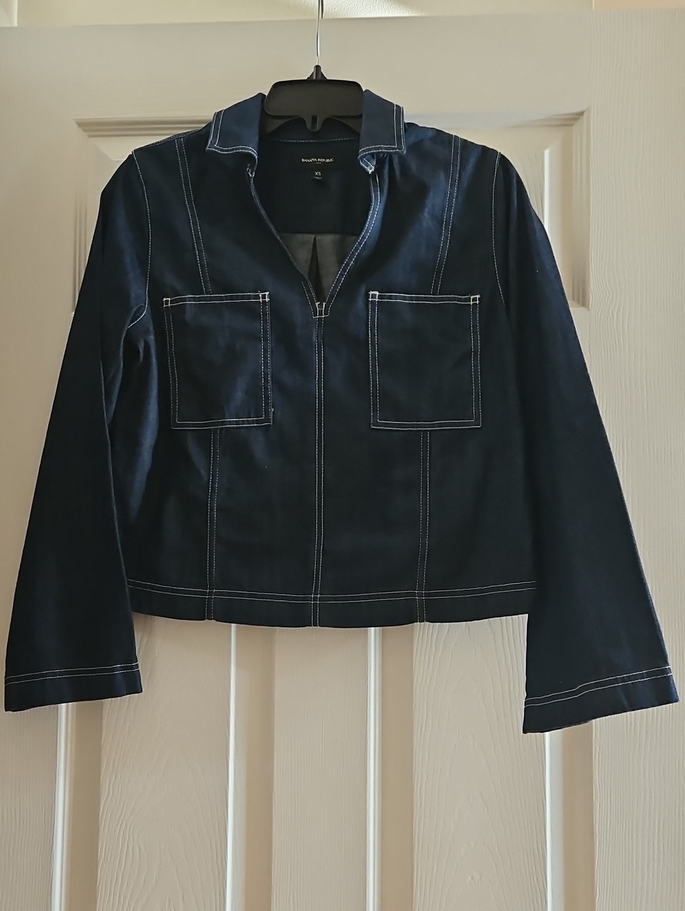 Banana Republic Dark Navy Jean Top with White Contrast Stitch